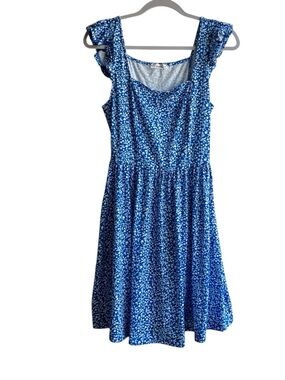 Loemes Women’s Blue Floral Ruffle Sleeve Dress Cottagecore Summer | Size M